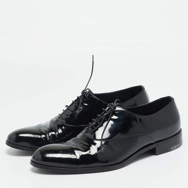 Pre Owned Giorgio Armani Size 43 Black Patent Leather Lace Up Oxfords