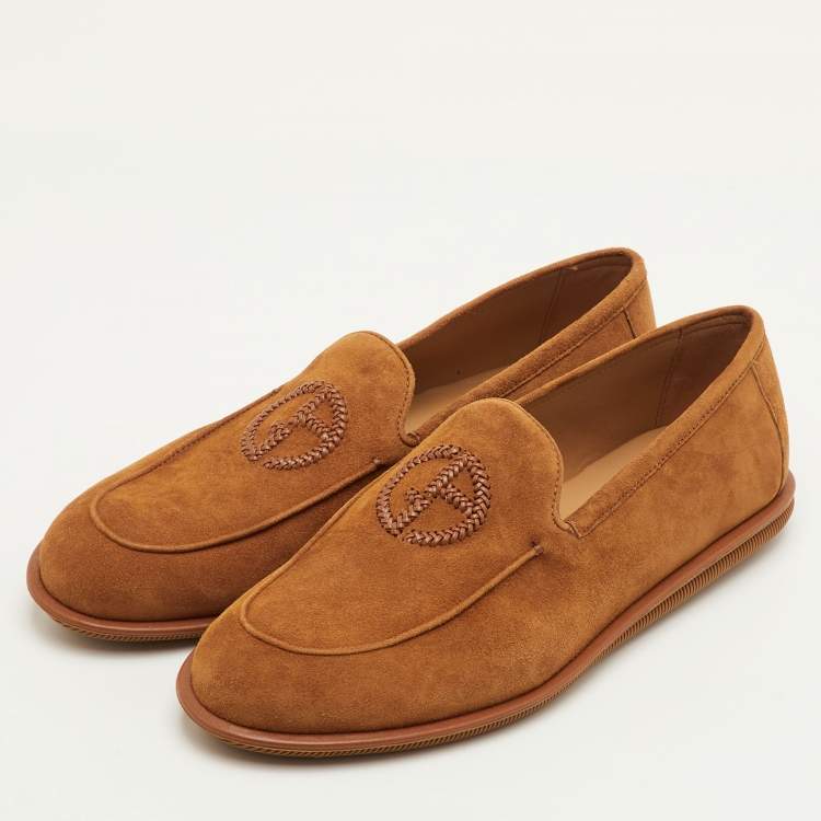 Pre Owned حذاء لوفرز جورجيو أرماني سليب أون سويدي مطرز بشعار بني مقاس 41