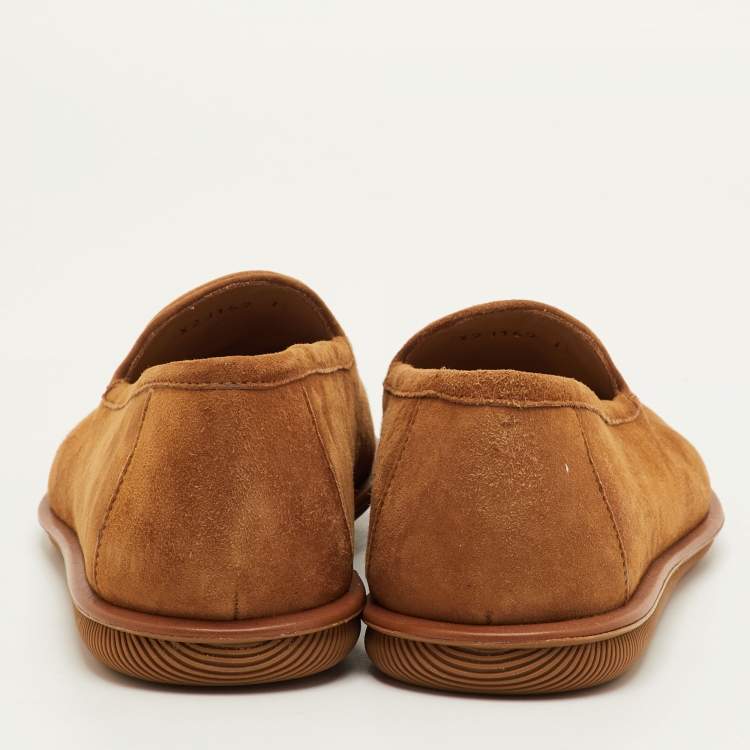 Pre Owned حذاء لوفرز جورجيو أرماني سليب أون سويدي مطرز بشعار بني مقاس 41