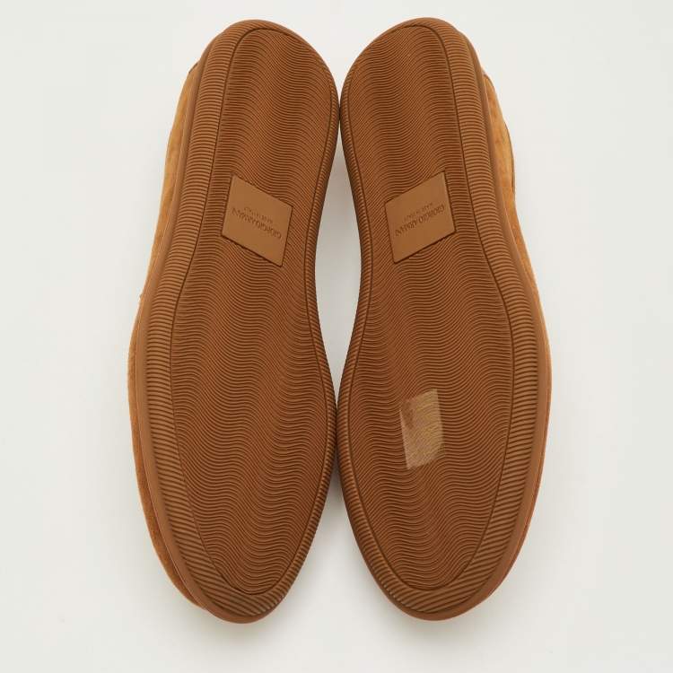 Pre Owned حذاء لوفرز جورجيو أرماني سليب أون سويدي مطرز بشعار بني مقاس 41