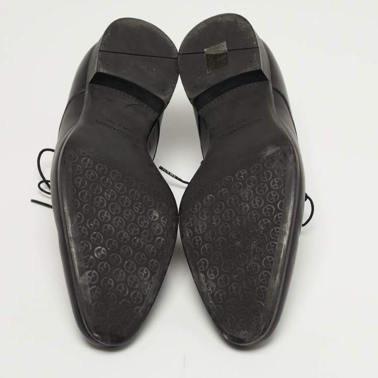 مملوكة مسبقًا حذاء دربي جورجيو أرماني أربطة جلد أسود مقاس 42