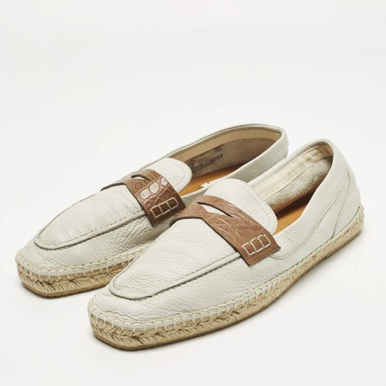 Pre Owned Giorgio Armani Size 44 Grey Croc Embossed Leather and Leather Loafers