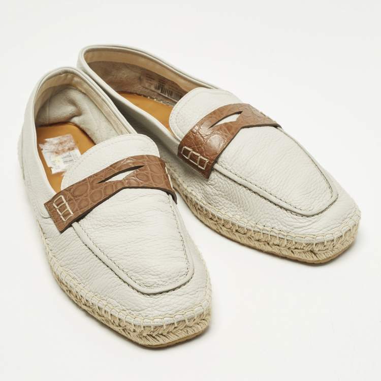 Pre Owned Giorgio Armani Size 44 Grey Croc Embossed Leather and Leather Loafers