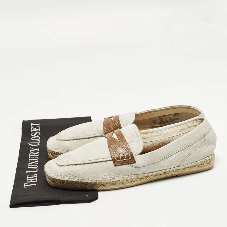 Pre Owned Giorgio Armani Size 44 Grey Croc Embossed Leather and Leather Loafers