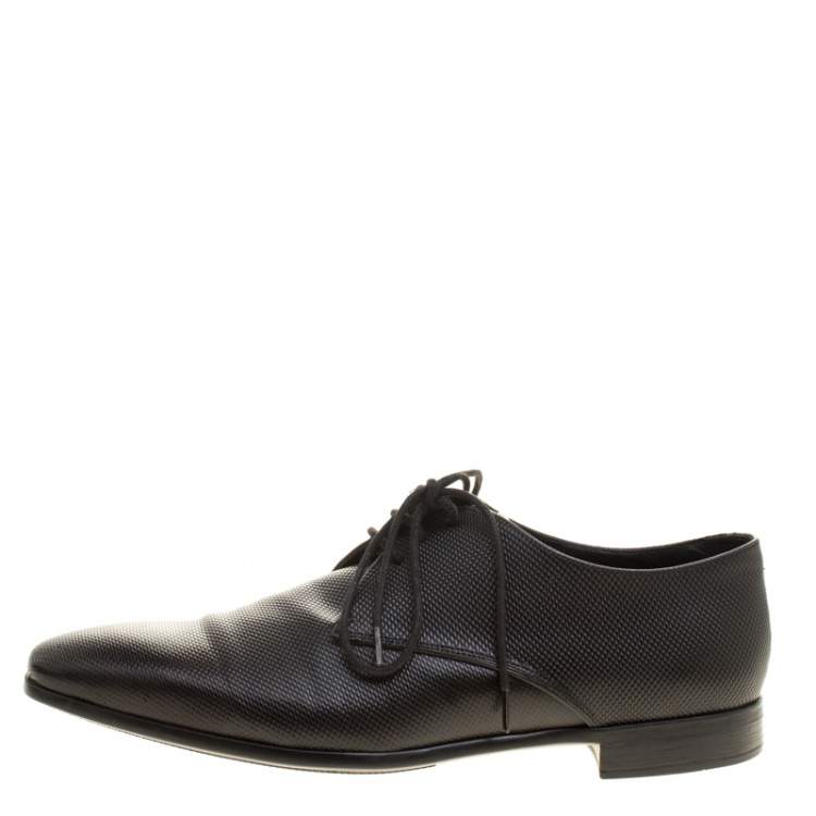 Pre Owned Giorgio Armani Black Textured Leather Lace Up Oxfords Size 41