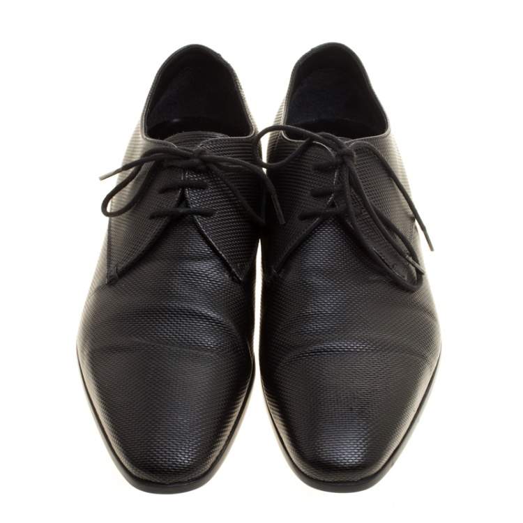 Pre Owned Giorgio Armani Black Textured Leather Lace Up Oxfords Size 41