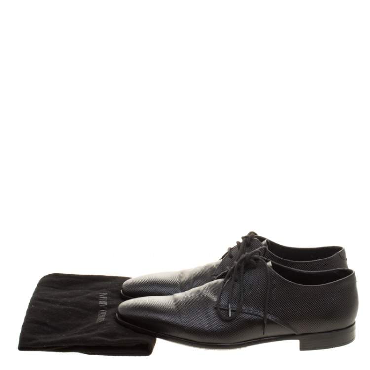 Pre Owned Giorgio Armani Black Textured Leather Lace Up Oxfords Size 41