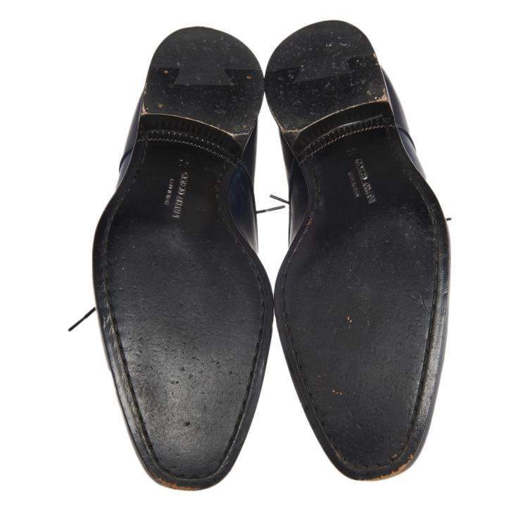 Pre Owned Giorgio Armani Blue Leather Oxford Shoes Size 40