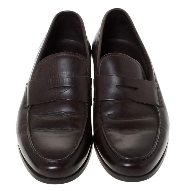 Pre Owned Giorgio Armani Brown Leather Loafers Size 42