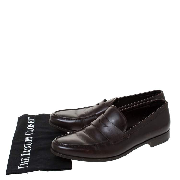 Pre Owned Giorgio Armani Brown Leather Loafers Size 42