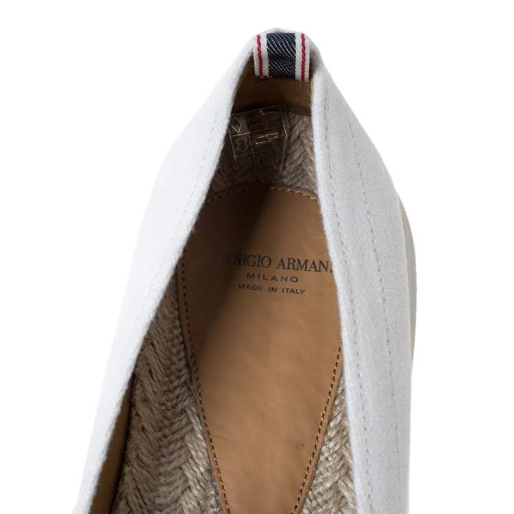 Pre Owned Giorgio Armani White Canvas Platform Slip On Loafers Size 41