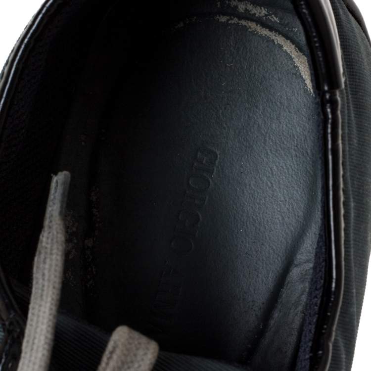 Pre Owned Giorgio Armani Black/Dark Teal Nylon and Leather Lace Low Top Sneakers Size 44