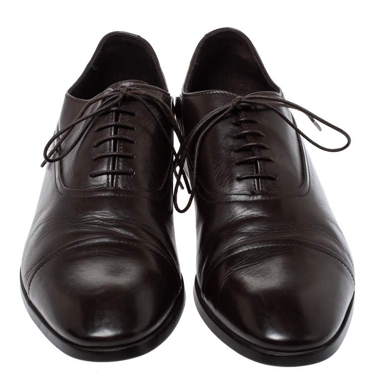 Pre Owned Giorgio Armani Brown Leather Classic Oxfords Size 42