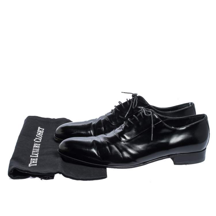 Pre Owned Giorgio Armani Black Textured Leather Lace Up Oxfords Size 44