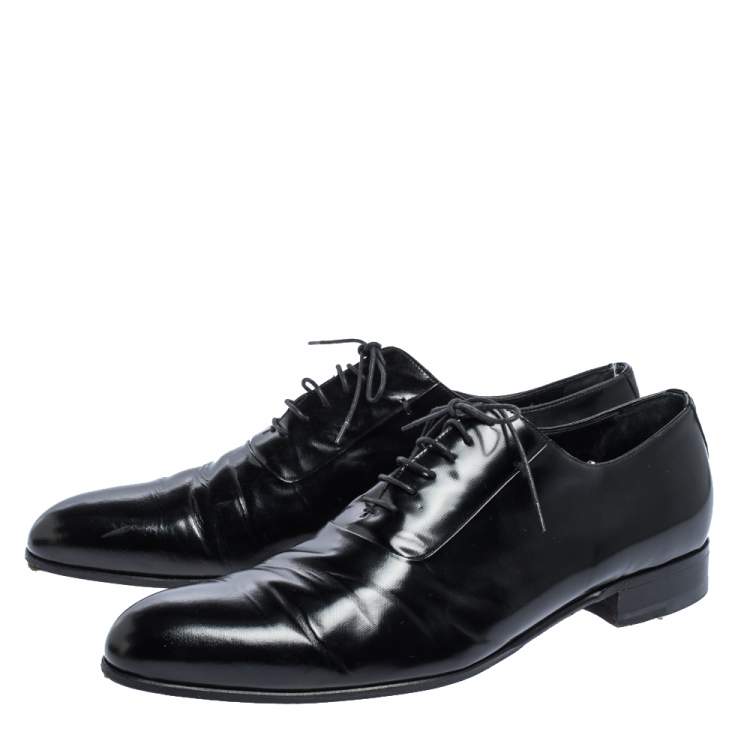 Pre Owned Giorgio Armani Black Textured Leather Lace Up Oxfords Size 44