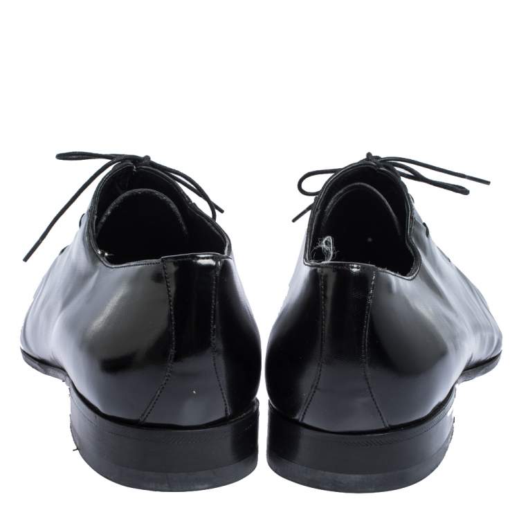 Pre Owned Giorgio Armani Black Textured Leather Lace Up Oxfords Size 44