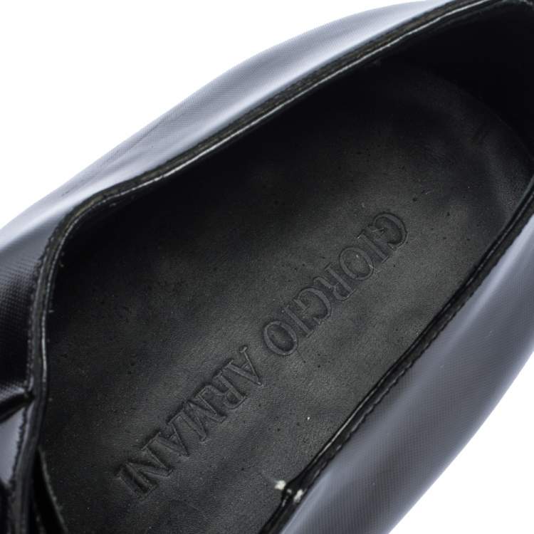 Pre Owned Giorgio Armani Black Textured Leather Lace Up Oxfords Size 44