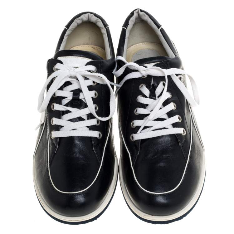 Pre Owned Giorgio Armani Dark Blue Leather Lace Low Top Sneakers Size 42