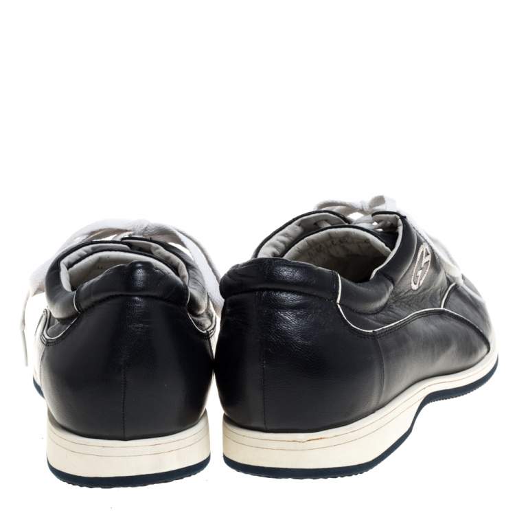 Pre Owned Giorgio Armani Dark Blue Leather Lace Low Top Sneakers Size 42