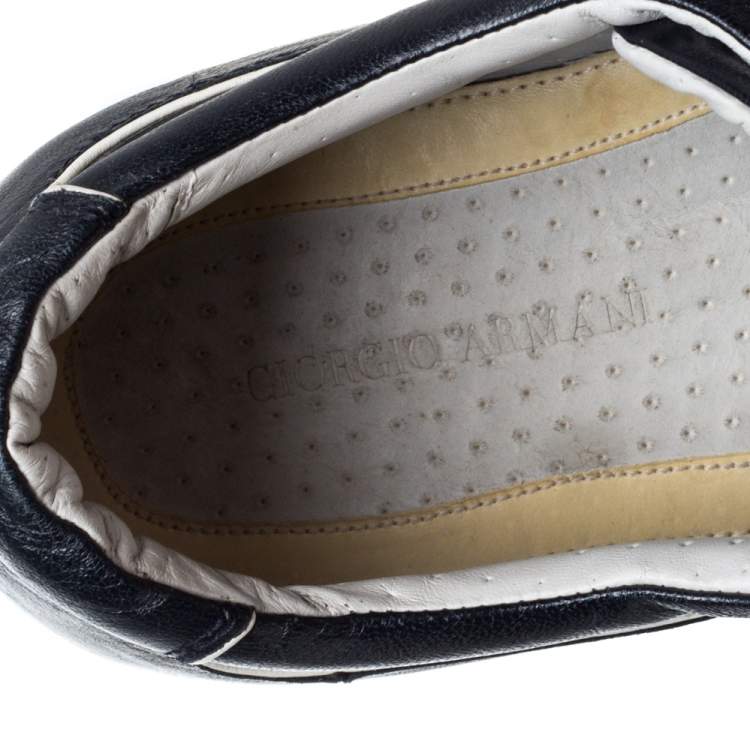 Pre Owned Giorgio Armani Dark Blue Leather Lace Low Top Sneakers Size 42