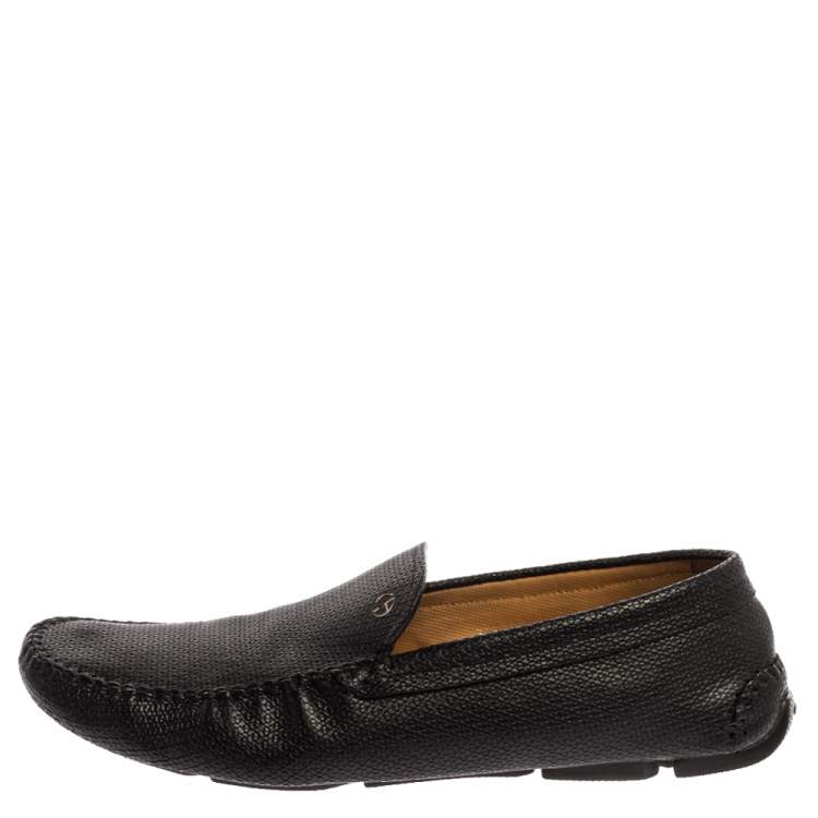 Giorgio Armani Black Embossed Leather Slip On Loafers Size 44