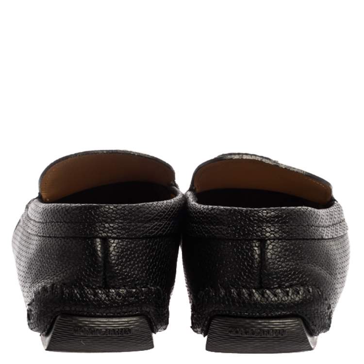 Pre Owned Giorgio Armani Black Embossed Leather Slip On Loafers Size 44