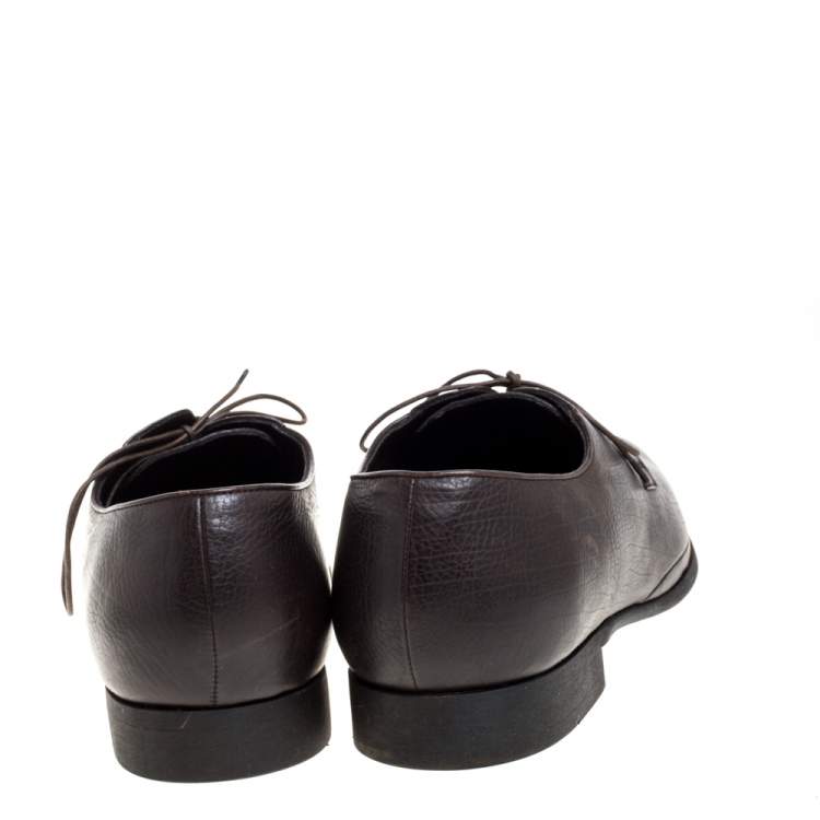 Pre Owned Giorgio Armani Dark Brown Leather Classic Oxfords Size 46