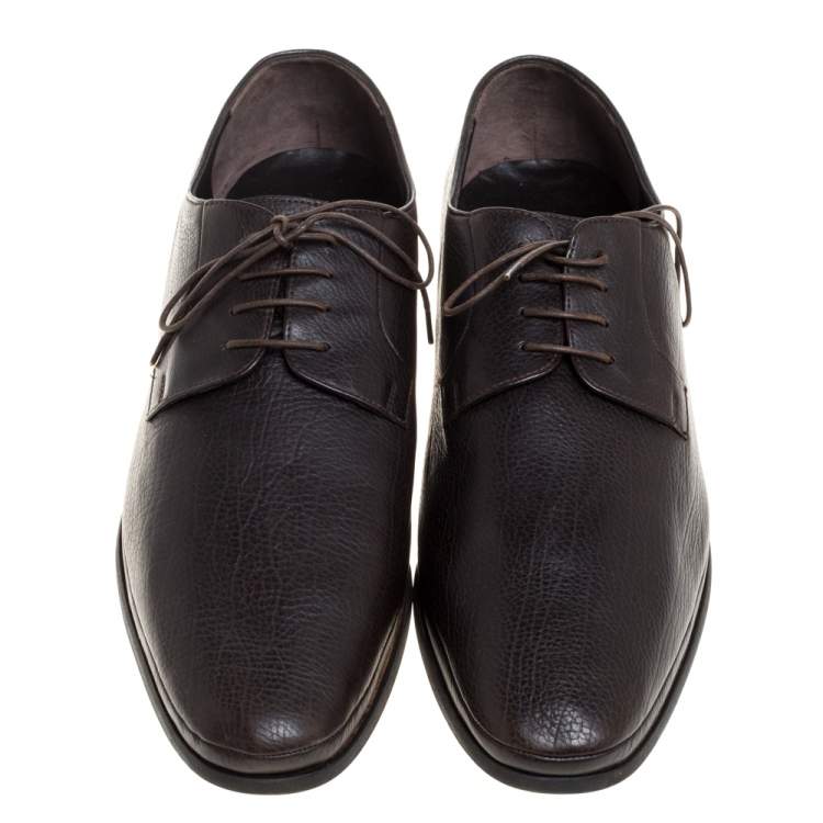 Pre Owned Giorgio Armani Dark Brown Leather Classic Oxfords Size 46