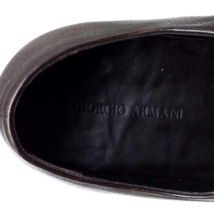 Pre Owned Giorgio Armani Dark Brown Leather Classic Oxfords Size 46