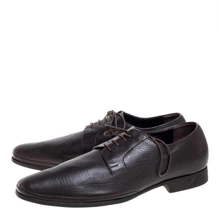 Pre Owned Giorgio Armani Dark Brown Leather Classic Oxfords Size 46