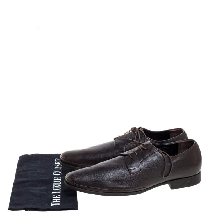 Pre Owned Giorgio Armani Dark Brown Leather Classic Oxfords Size 46