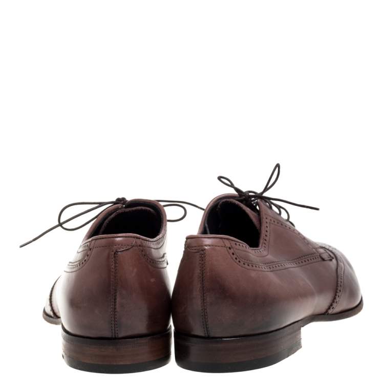 Pre Owned Giorgio Armani Brown Brogue Leather Lace Up Derby Size 45
