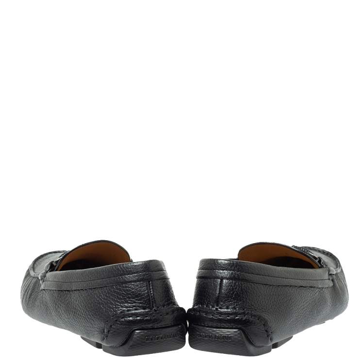 Pre Owned Giorgio Armani Black Leather Braided Bit Slip On Loafers Size 43.5