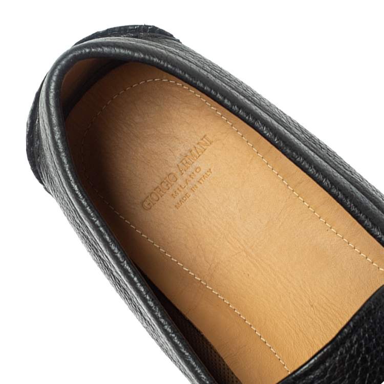 Pre Owned Giorgio Armani Black Leather Braided Bit Slip On Loafers Size 43.5