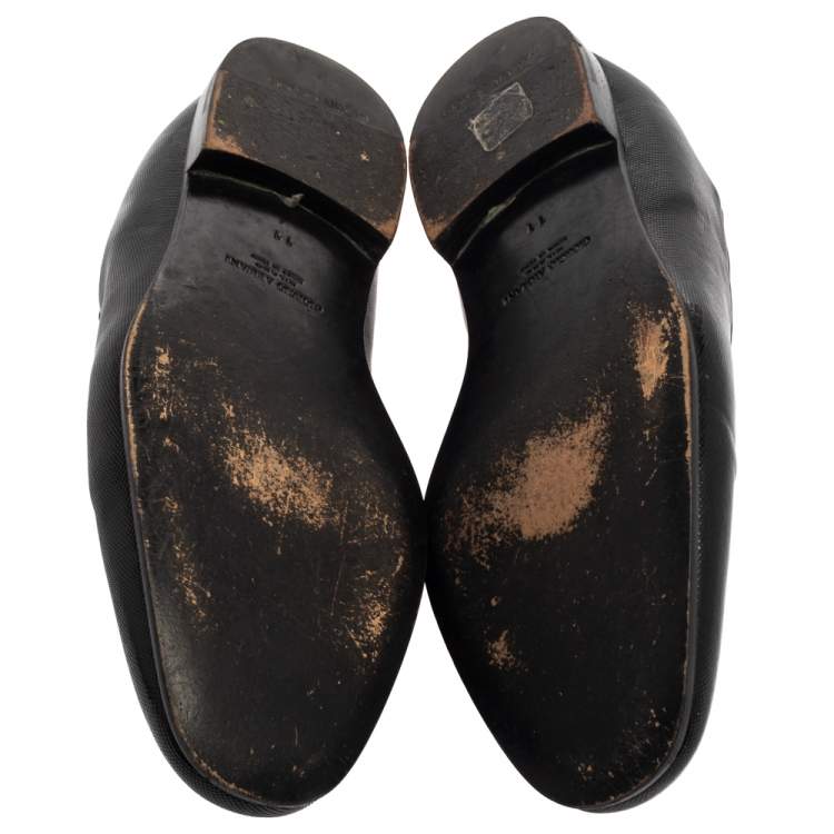 Pre Owned Giorgio Armani Black Leather Smoking Slippers Size 45