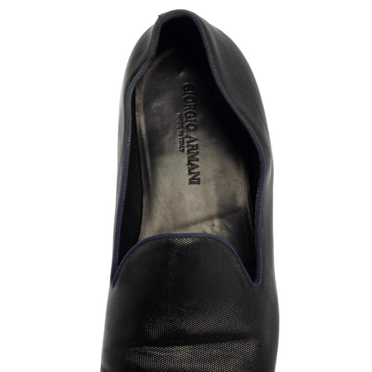 Pre Owned Giorgio Armani Black Leather Smoking Slippers Size 45