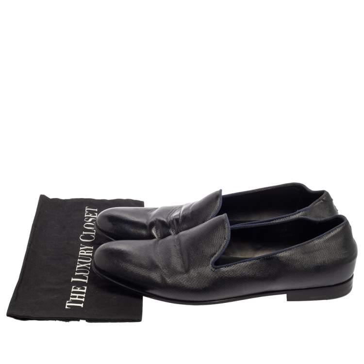 Pre Owned Giorgio Armani Black Leather Smoking Slippers Size 45