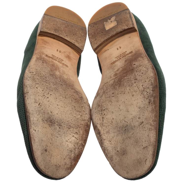 Pre Owned Giorgio Armani Dark Green Nubuck  Smoking Slipper Loafers Size 45 
