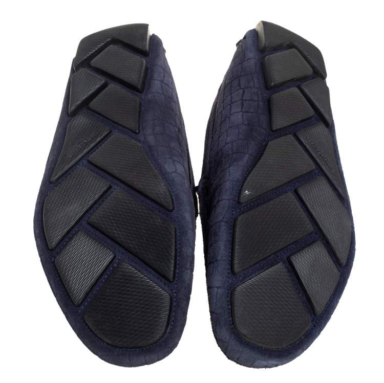 Pre Owned Giorgio Armani Blue Textured Suede Slip On Loafers Size 44