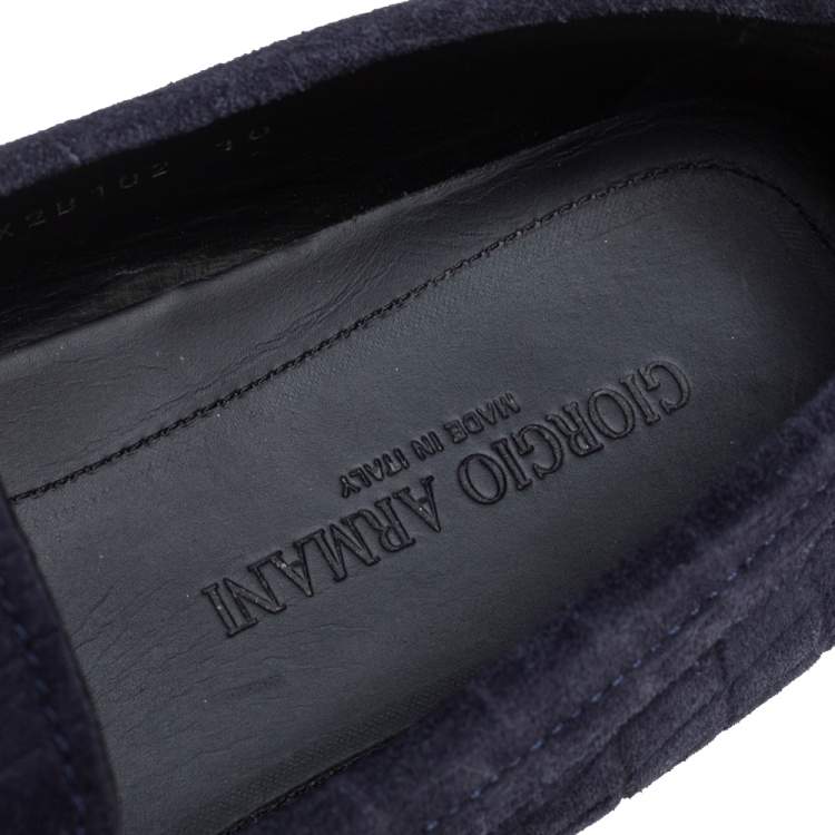 Pre Owned Giorgio Armani Blue Textured Suede Slip On Loafers Size 44