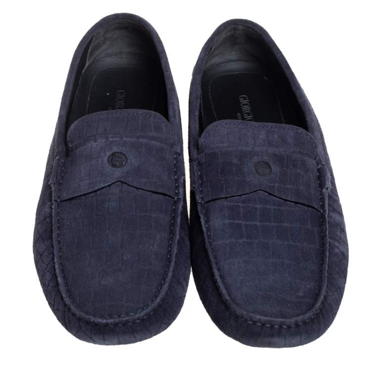 Pre Owned Giorgio Armani Blue Textured Suede Slip On Loafers Size 44