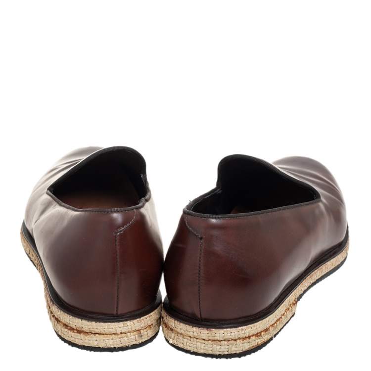 Pre Owned Giorgio Armani Brown Leather Slip On Espadrilles Size 42.5