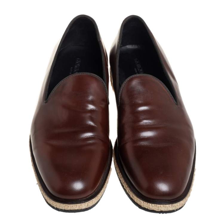 Pre Owned Giorgio Armani Brown Leather Slip On Espadrilles Size 42.5