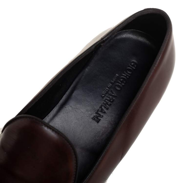 Pre Owned Giorgio Armani Brown Leather Slip On Espadrilles Size 42.5