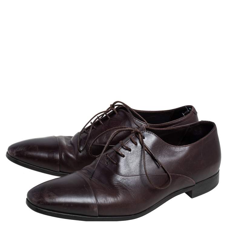 Pre Owned Giorgio Armani Brown Leather Oxfords Size 40.5
