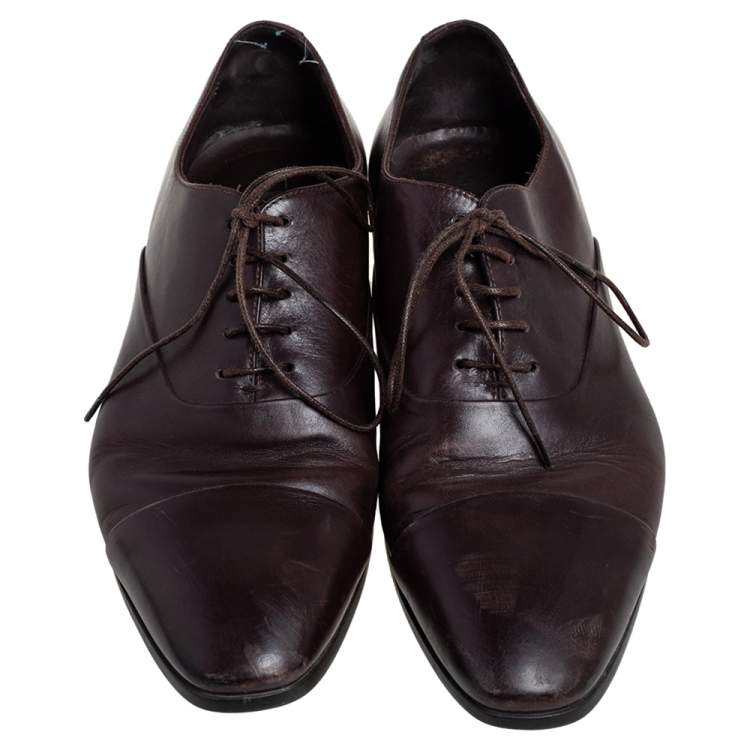 Pre Owned Giorgio Armani Brown Leather Oxfords Size 40.5