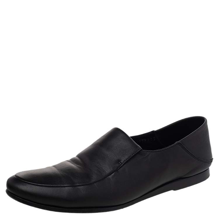 Pre Owned Giorgio Armani Black Leather Slip On Loafers Size 41