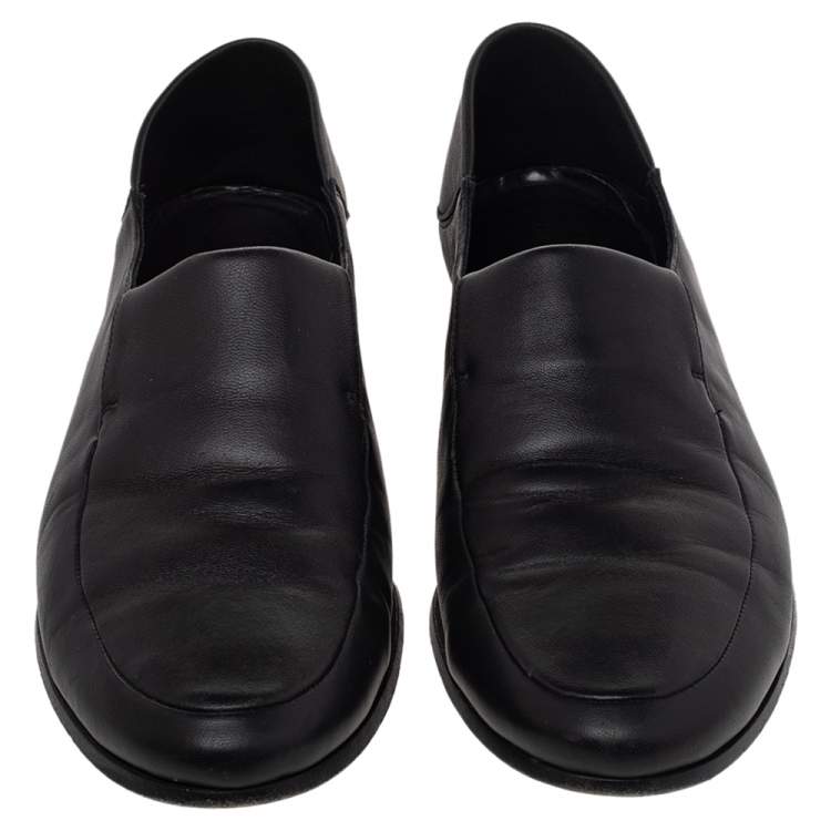 Pre Owned Giorgio Armani Black Leather Slip On Loafers Size 41