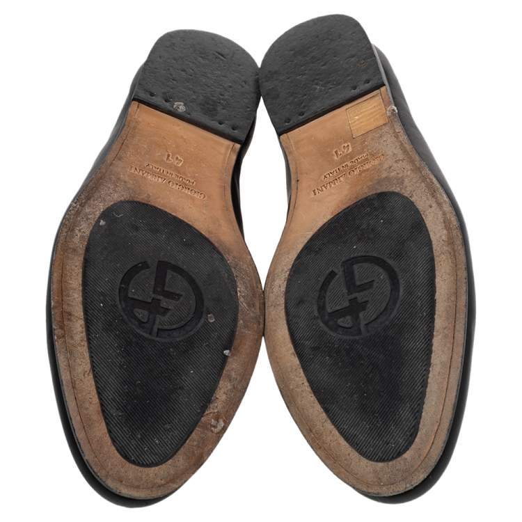 Pre Owned Giorgio Armani Black Leather Slip On Loafers Size 41
