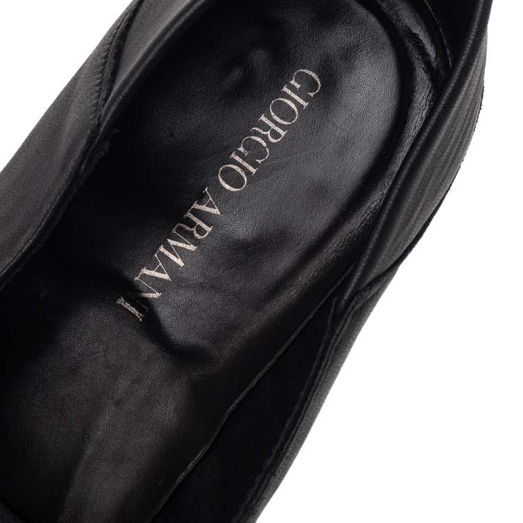 Pre Owned Giorgio Armani Black Leather Slip On Loafers Size 41